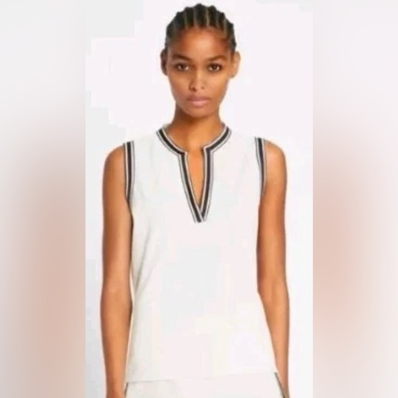Tory Burch Tory Sport Tech Tank Top – White with Navy Trim Size M - Picture 1 of 7
